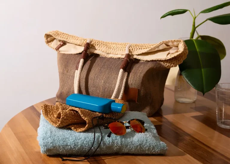 Still life of beach bag ready for travel