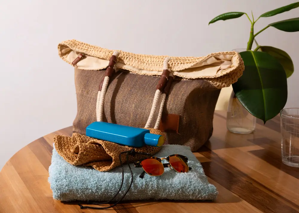 Still life of beach bag ready for travel
