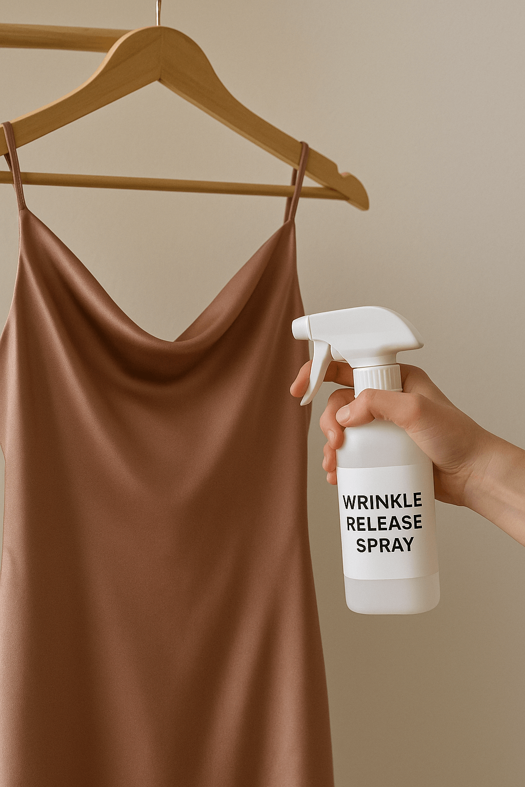 Spraying wrinkle release spray